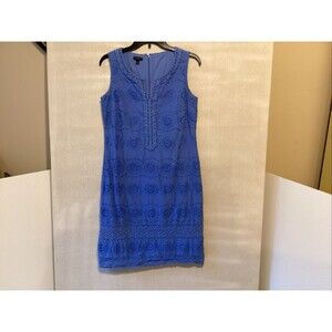 talbots dress 6 blue eyelet fully lined embroidered sleeveless